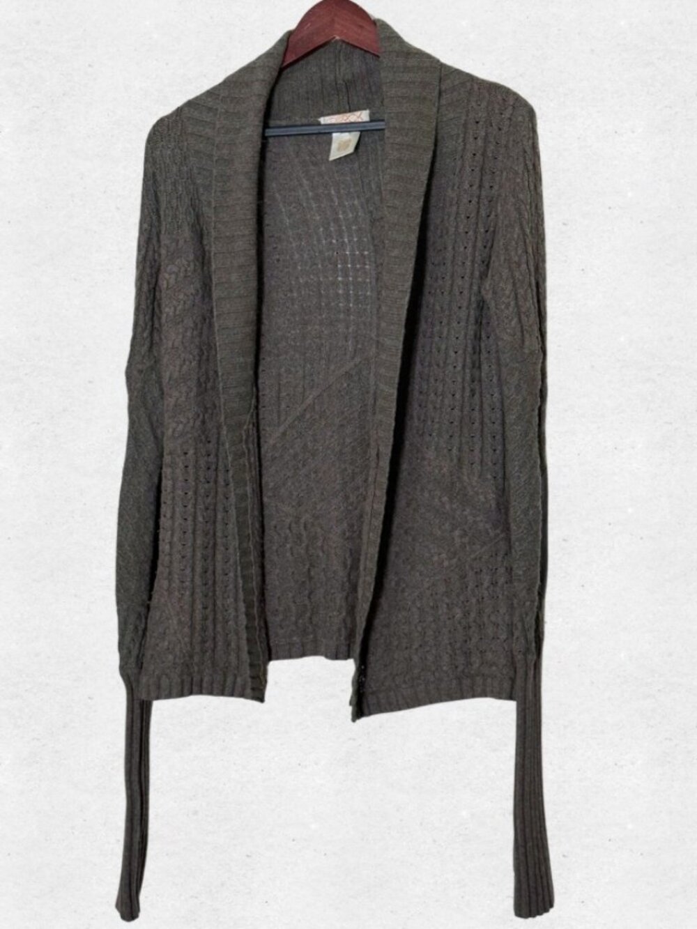 Y2K LaRok Brown Knit Open Front Cardigan Cotton Cashmere Blend Small Long Sleeve